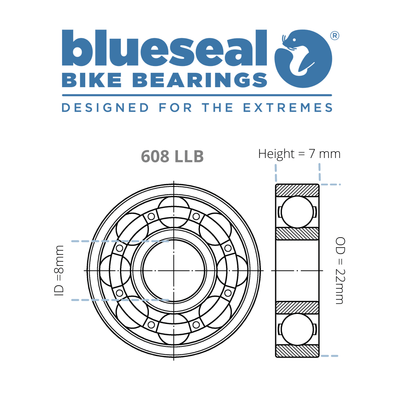 608 LLB 8 x 22 x 7mm ABEC 3 Bearing - Blueseal Bike Bearings™ - Trailvision - Mountain & Road Bike Bearings- Blueseal Bike Bearings™
