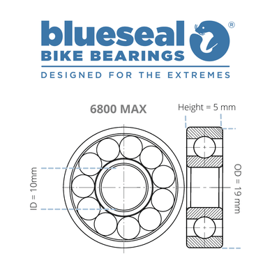 6800 LLU MAX 10 x 19 x 5mm ABEC 3 Bearing - Blueseal Bike Bearings™ - Trailvision - Mountain & Road Bike Bearings- Blueseal Bike Bearings™