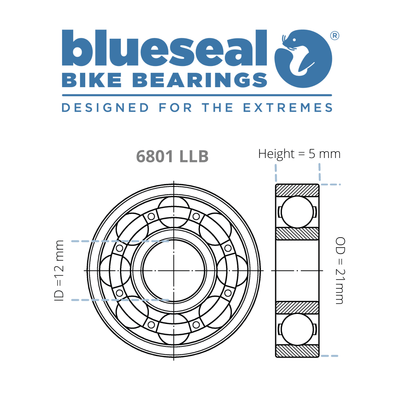 6801 LLB 12 x 21 x 5mm ABEC 3 Bearing - Blueseal Bike Bearings™ - Trailvision - Mountain & Road Bike Bearings- Blueseal Bike Bearings™