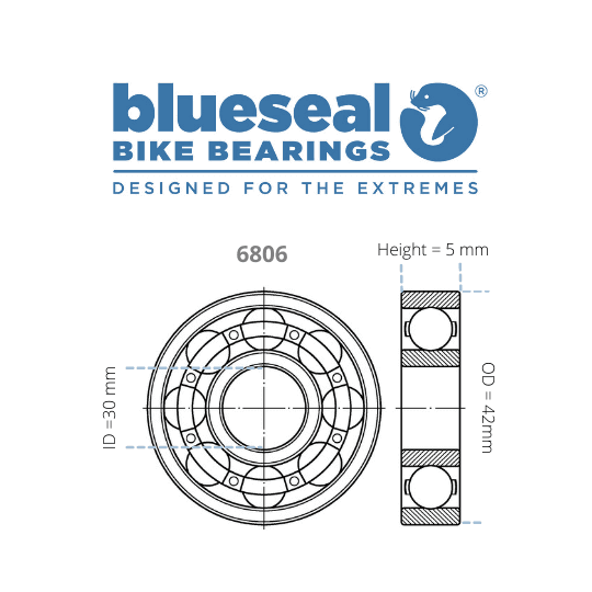 BB30 Bottom Bracket Bearing Kit - 6806 LLB 30 x 42 x 7mm - Trailvision - Mountain & Road Bike Bearings- Blueseal Bike Bearings™