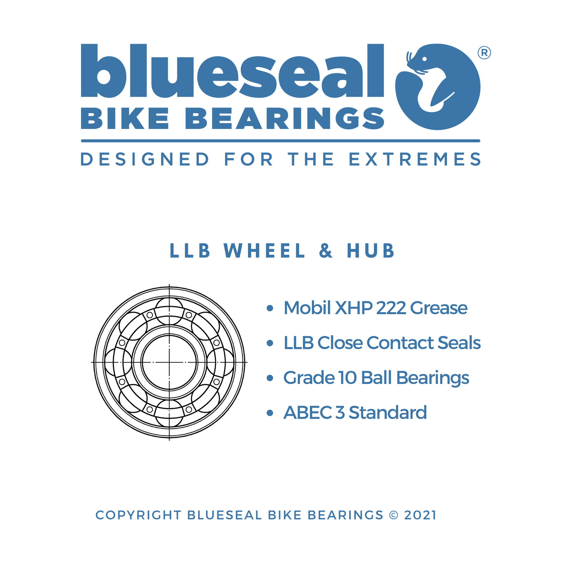 608 LLB 8 x 22 x 7mm ABEC 3 Bearing - Blueseal Bike Bearings™ - Trailvision - Mountain & Road Bike Bearings- Blueseal Bike Bearings™