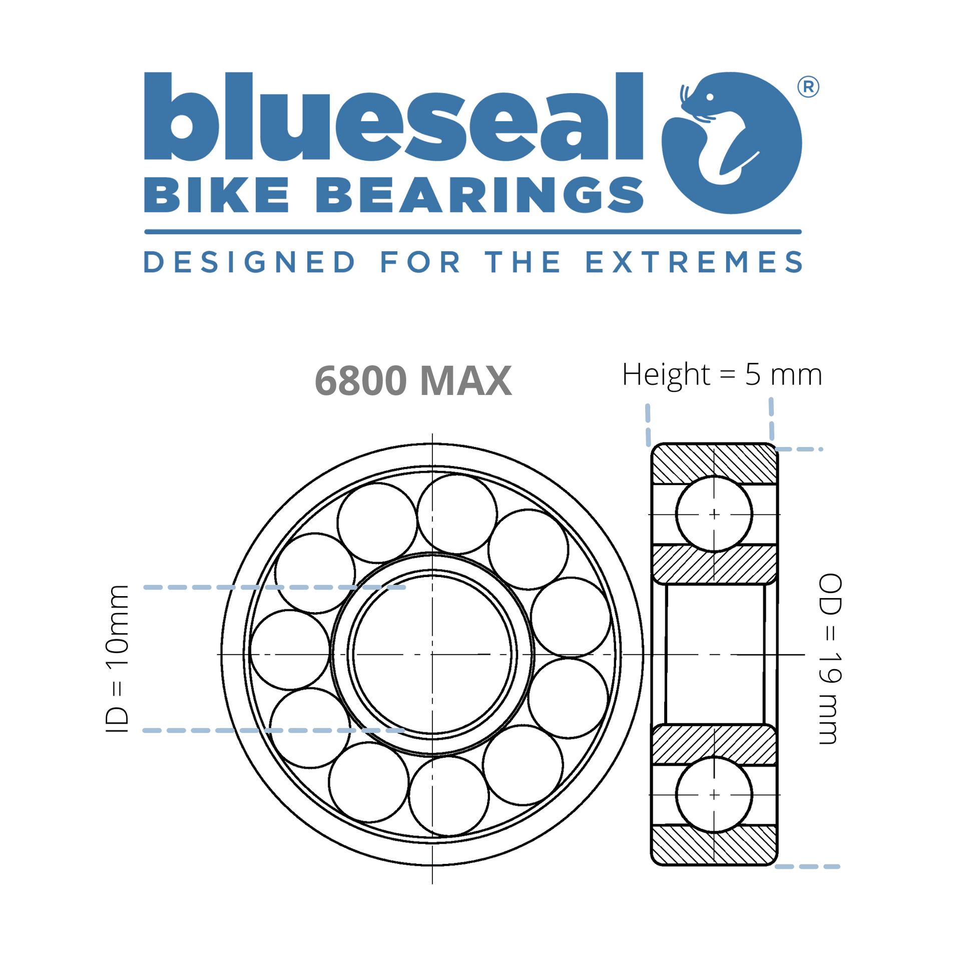 6800 LLU MAX 10 x 19 x 5mm ABEC 3 Bearing - Blueseal Bike Bearings™ - Trailvision - Mountain & Road Bike Bearings- Blueseal Bike Bearings™