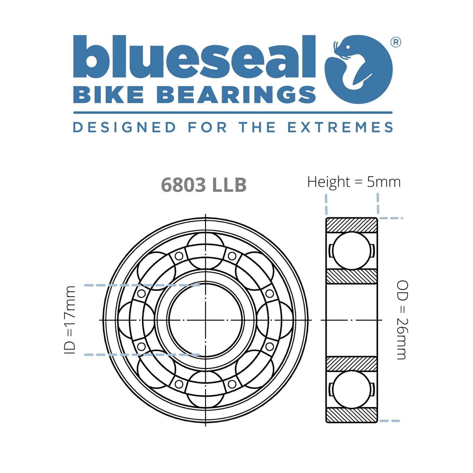 6803 LLB 17 x 26 x 5mm - Trailvision - Mountain & Road Bike Bearings- Blueseal Bike Bearings™
