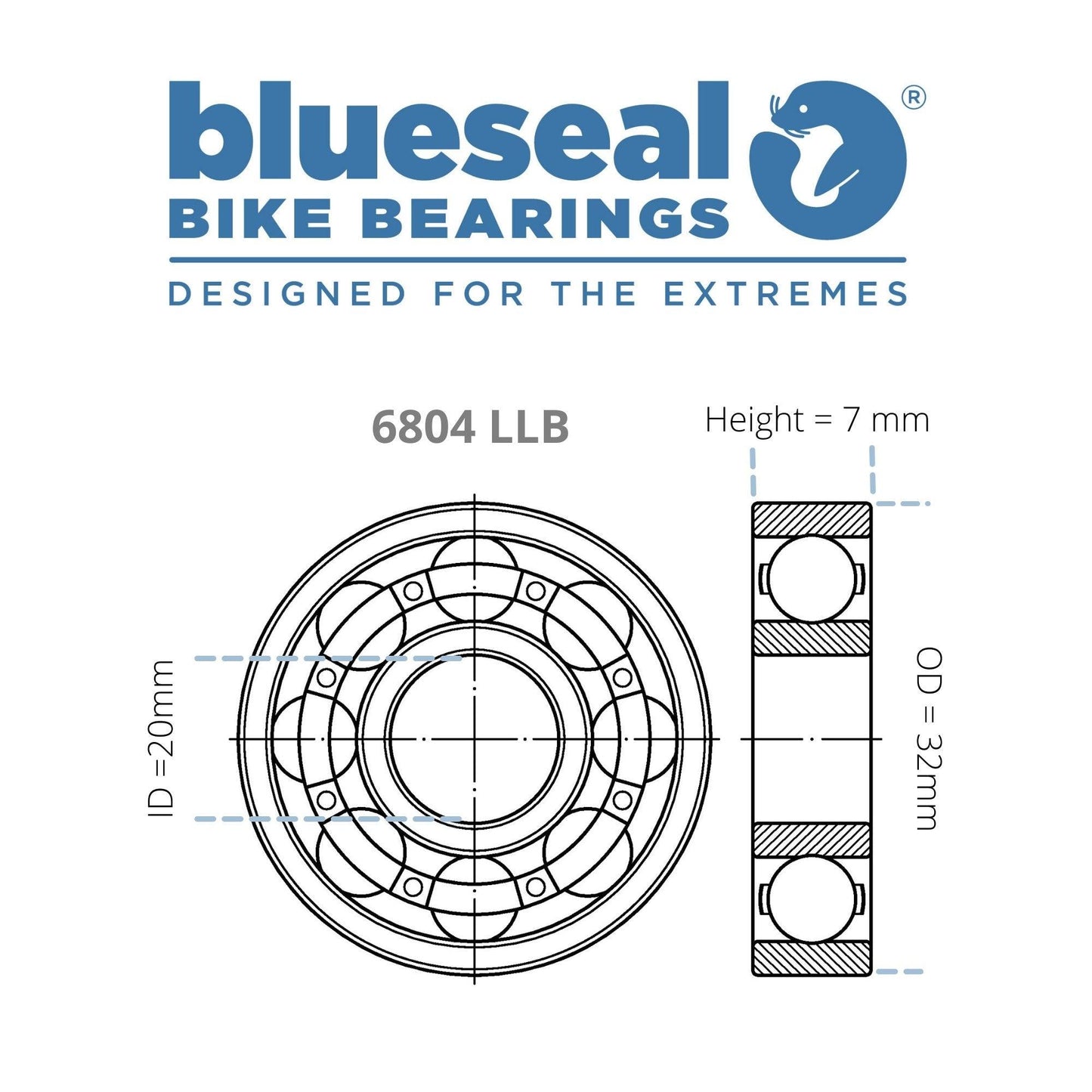 6804 LLB 20 x 32 x 7mm - Trailvision - Mountain & Road Bike Bearings- Blueseal Bike Bearings™