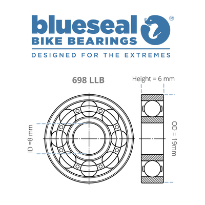 698 LLB 8 x 19 x 6mm ABEC 3 Bearing - Blueseal Bike Bearings™ - Trailvision - Mountain & Road Bike Bearings- Blueseal Bike Bearings™